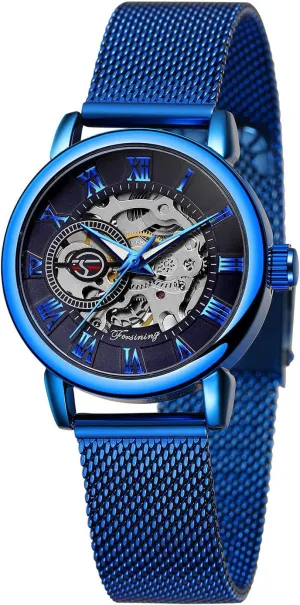 Luminous Roman academy parlor Numeral Casual Ladies Wristwatch Gosasa Women's Skeleton Watch Fashion Hollow Mechanical Watch Hand-Wind Mesh Strap 