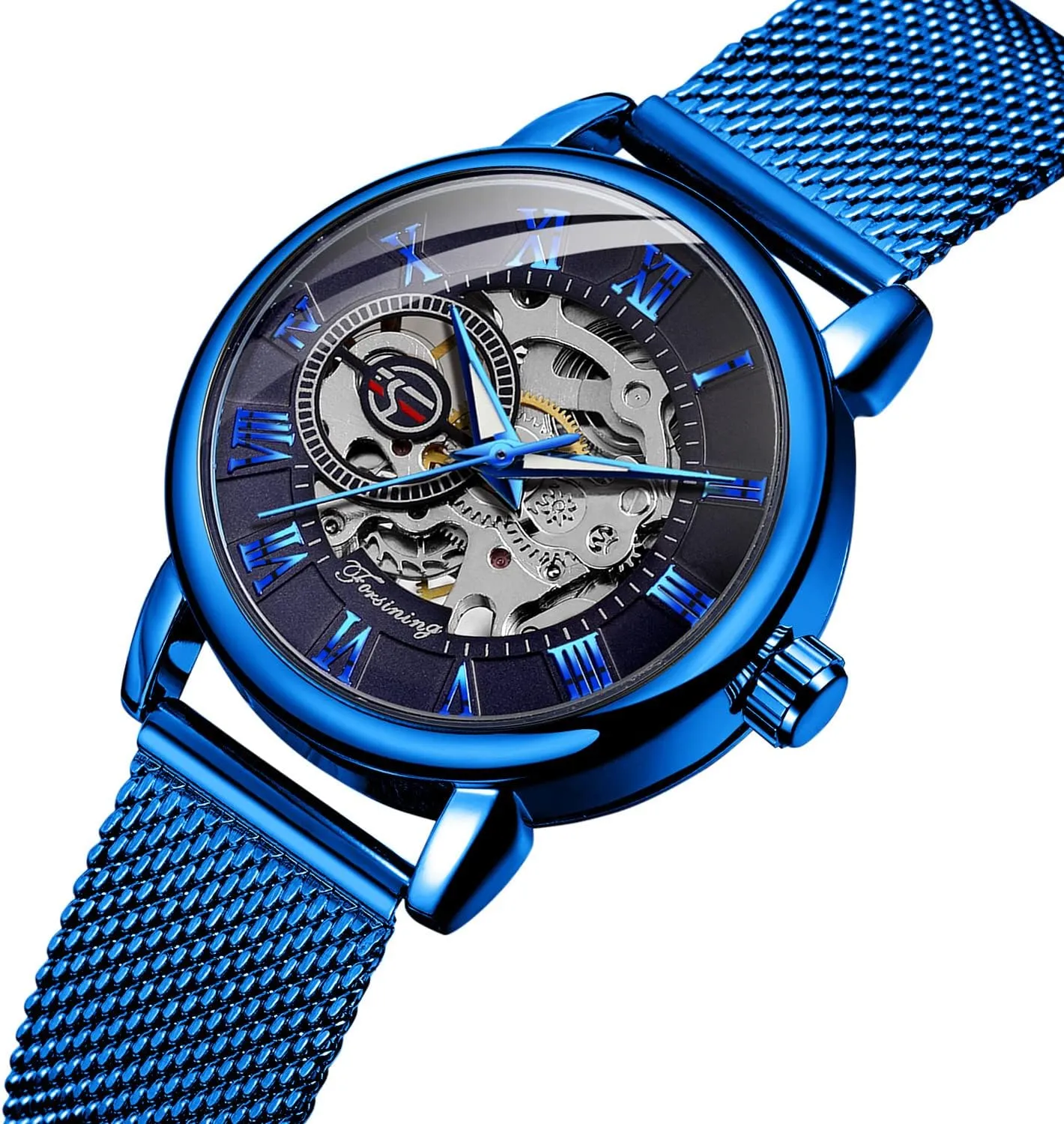 Luminous Roman academy parlor Numeral Casual Ladies Wristwatch Gosasa Women's Skeleton Watch Fashion Hollow Mechanical Watch Hand-Wind Mesh Strap 