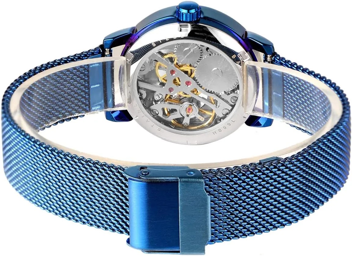 Luminous Roman academy parlor Numeral Casual Ladies Wristwatch Gosasa Women's Skeleton Watch Fashion Hollow Mechanical Watch Hand-Wind Mesh Strap 