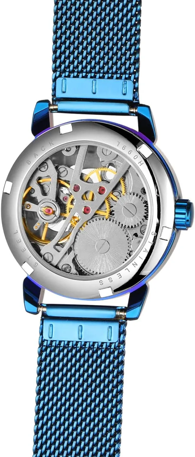 Luminous Roman academy parlor Numeral Casual Ladies Wristwatch Gosasa Women's Skeleton Watch Fashion Hollow Mechanical Watch Hand-Wind Mesh Strap 