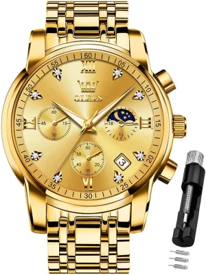 Luxury Casual Wrist Watch OLEVS Watch for Men Diamond Business Dress Analog watcher necklace juggle Quartz Stainless Steel Waterproof Luminous Date Two Tone 