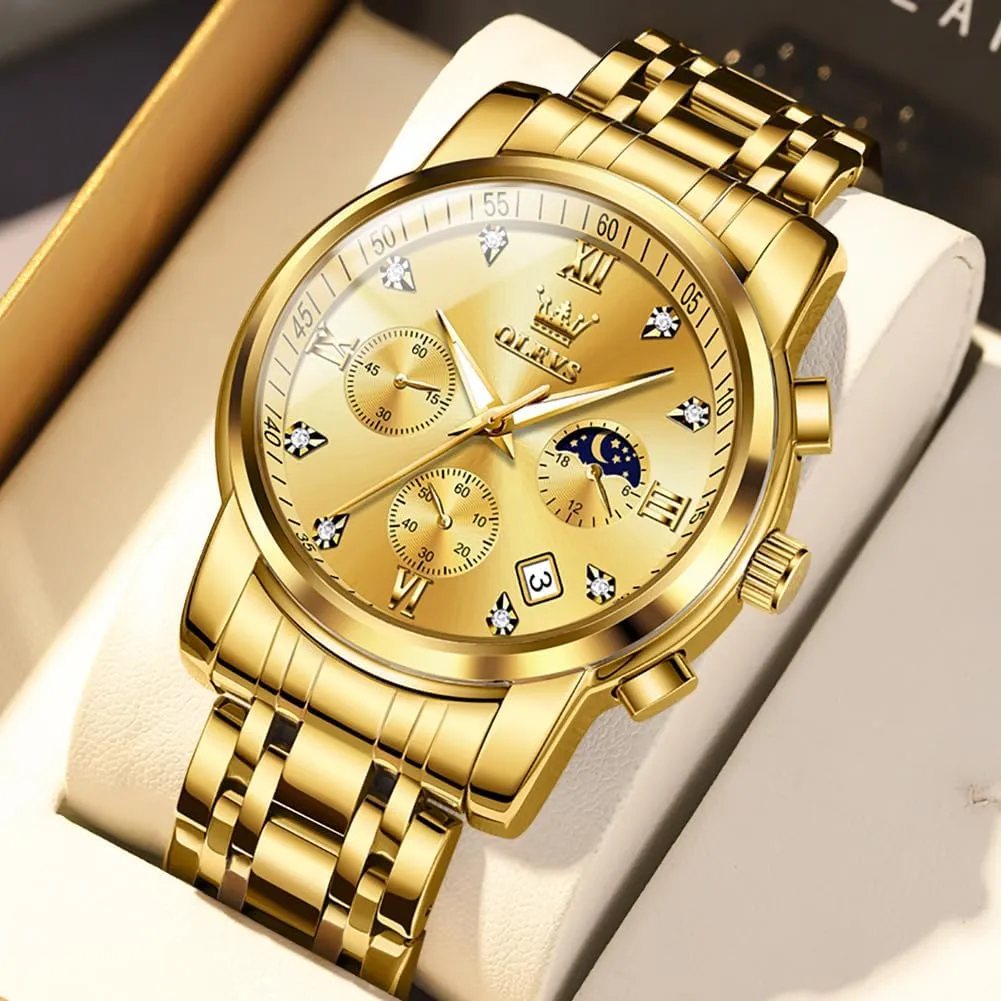 Luxury Casual Wrist Watch OLEVS Watch for Men Diamond Business Dress Analog watcher necklace juggle Quartz Stainless Steel Waterproof Luminous Date Two Tone 