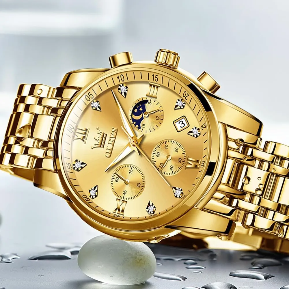 Luxury Casual Wrist Watch OLEVS Watch for Men Diamond Business Dress Analog watcher necklace juggle Quartz Stainless Steel Waterproof Luminous Date Two Tone 