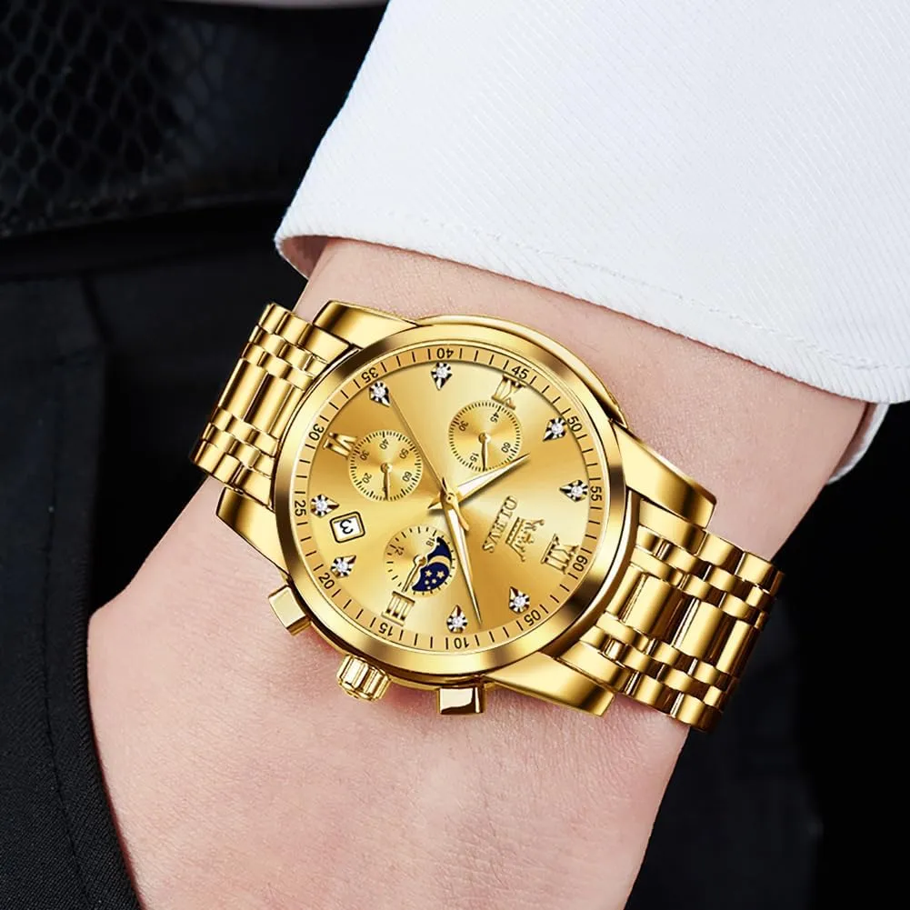 Luxury Casual Wrist Watch OLEVS Watch for Men Diamond Business Dress Analog watcher necklace juggle Quartz Stainless Steel Waterproof Luminous Date Two Tone 