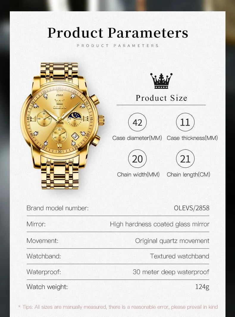 Luxury Casual Wrist Watch OLEVS Watch for Men Diamond Business Dress Analog watcher necklace juggle Quartz Stainless Steel Waterproof Luminous Date Two Tone 