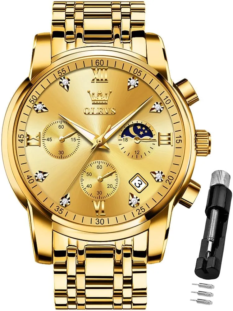 Luxury Casual Wrist Watch OLEVS Watch for Men Diamond Business Dress Analog watcher necklace juggle Quartz Stainless Steel Waterproof Luminous Date Two Tone 