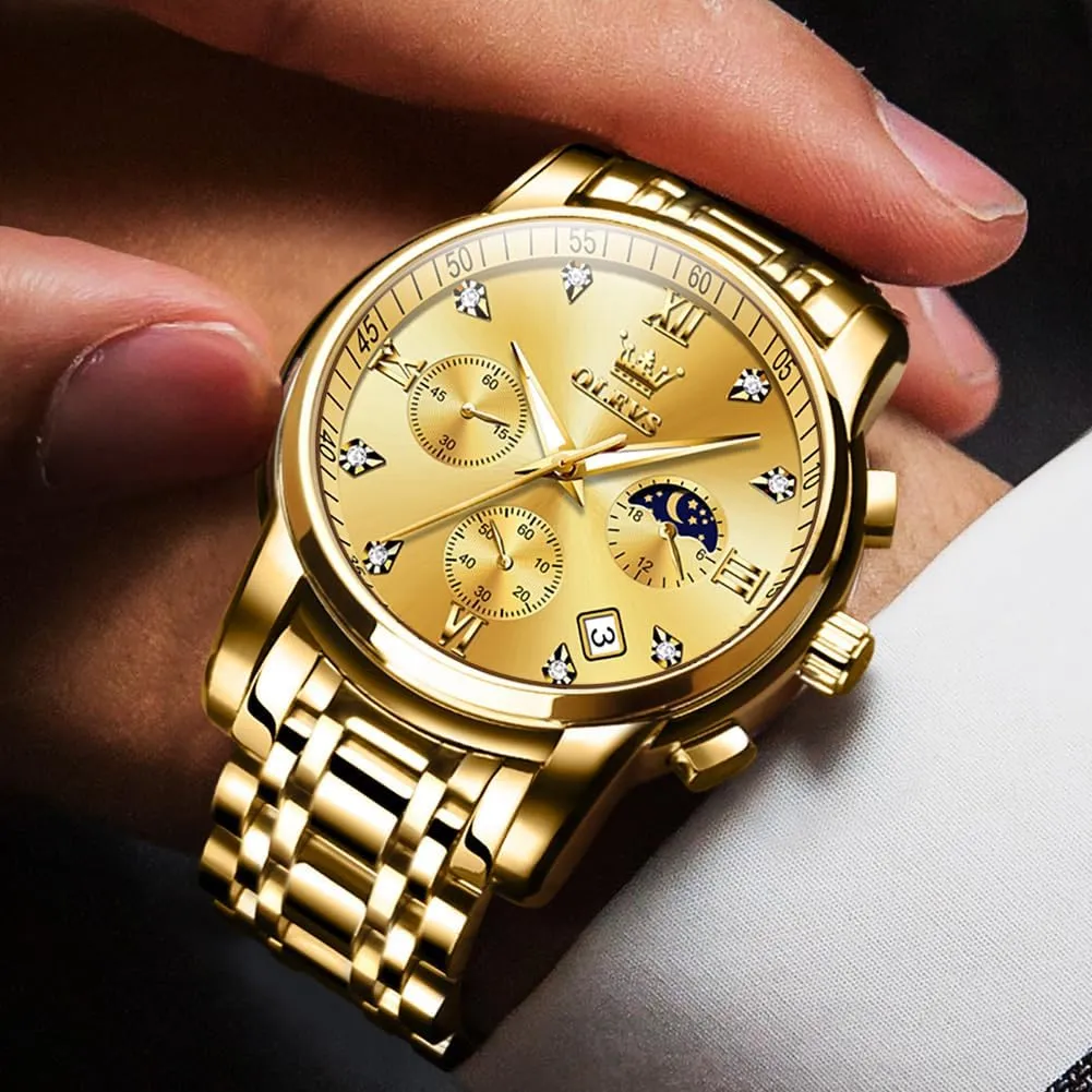 Luxury Casual Wrist Watch OLEVS Watch for Men Diamond Business Dress Analog watcher necklace juggle Quartz Stainless Steel Waterproof Luminous Date Two Tone 