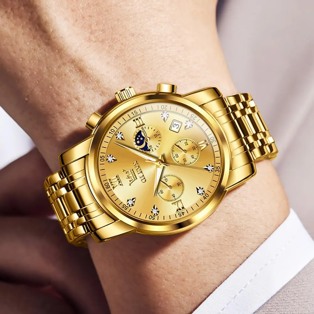 Luxury Casual Wrist Watch OLEVS Watch for Men Diamond Business Dress Analog watcher necklace juggle Quartz Stainless Steel Waterproof Luminous Date Two Tone 