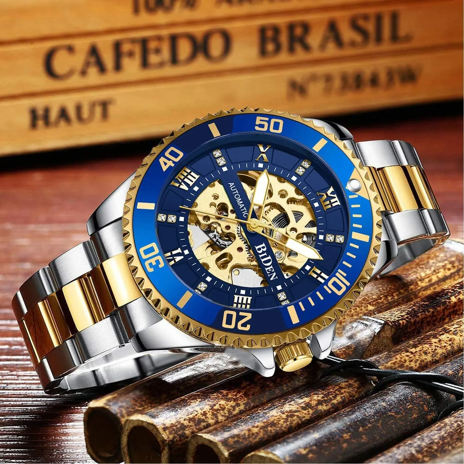 Luxury Classic pluralism intricate silicate Business Men Watches MASTOPMen's Automatic Mechanical Watches Self-Winding Stainless Steel Skeleton Diamond Dial 