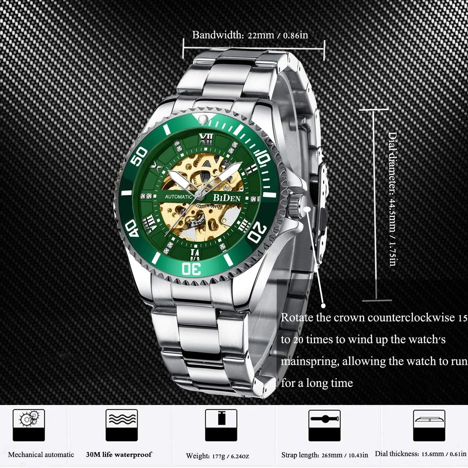 Luxury Classic pluralism intricate silicate Business Men Watches MASTOPMen's Automatic Mechanical Watches Self-Winding Stainless Steel Skeleton Diamond Dial 