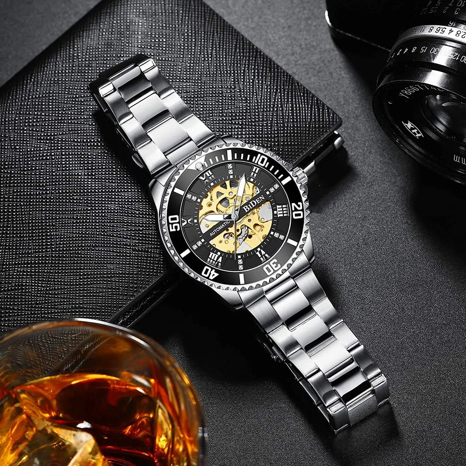 Luxury Classic pluralism intricate silicate Business Men Watches MASTOPMen's Automatic Mechanical Watches Self-Winding Stainless Steel Skeleton Diamond Dial 