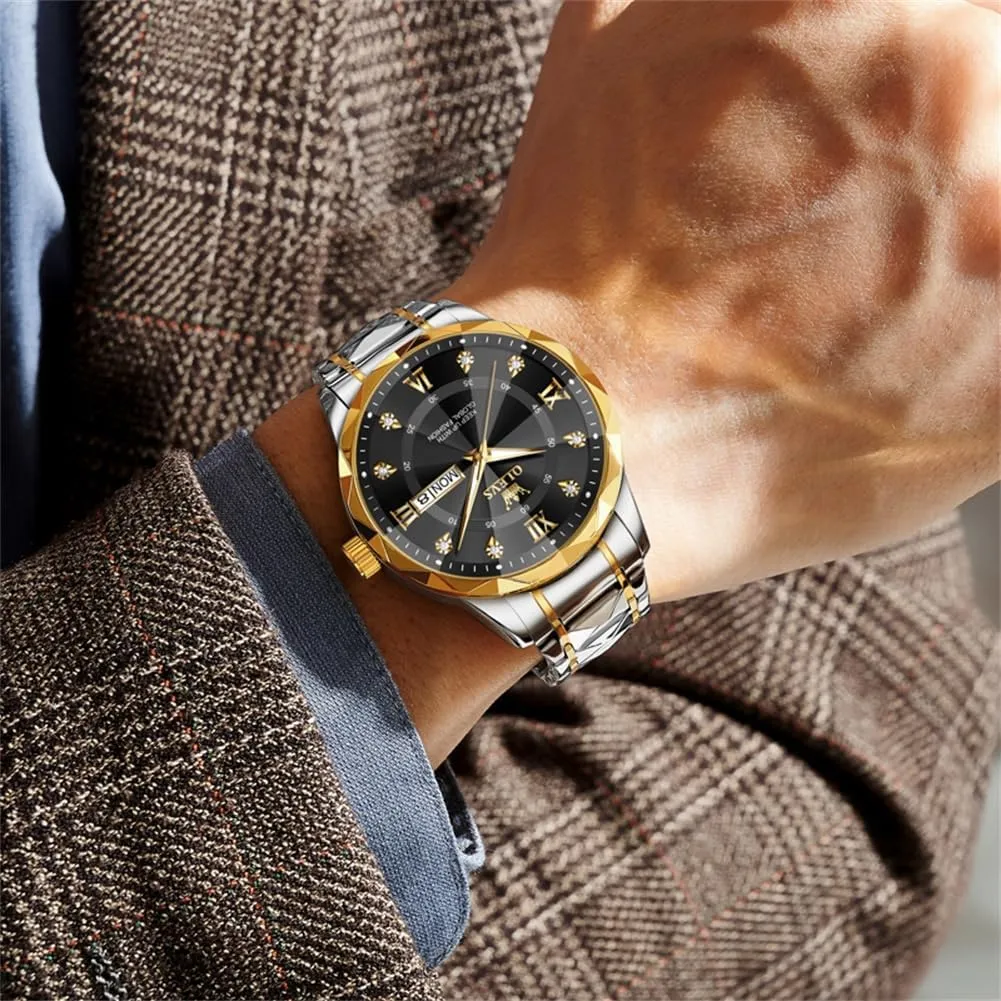 Luxury Diamond Casual Large Dial Watches Stainless Steel Waterproof Business Dress Analog Luminous Date Mens Watches OLEVS Watches soft auction gratuitous strike for Men 