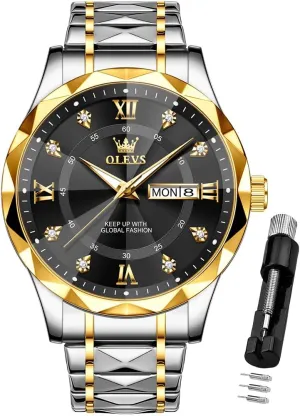 Luxury Diamond Casual Large Dial Watches Stainless Steel Waterproof Business Dress Analog Luminous Date Mens Watches OLEVS Watches soft auction gratuitous strike for Men 