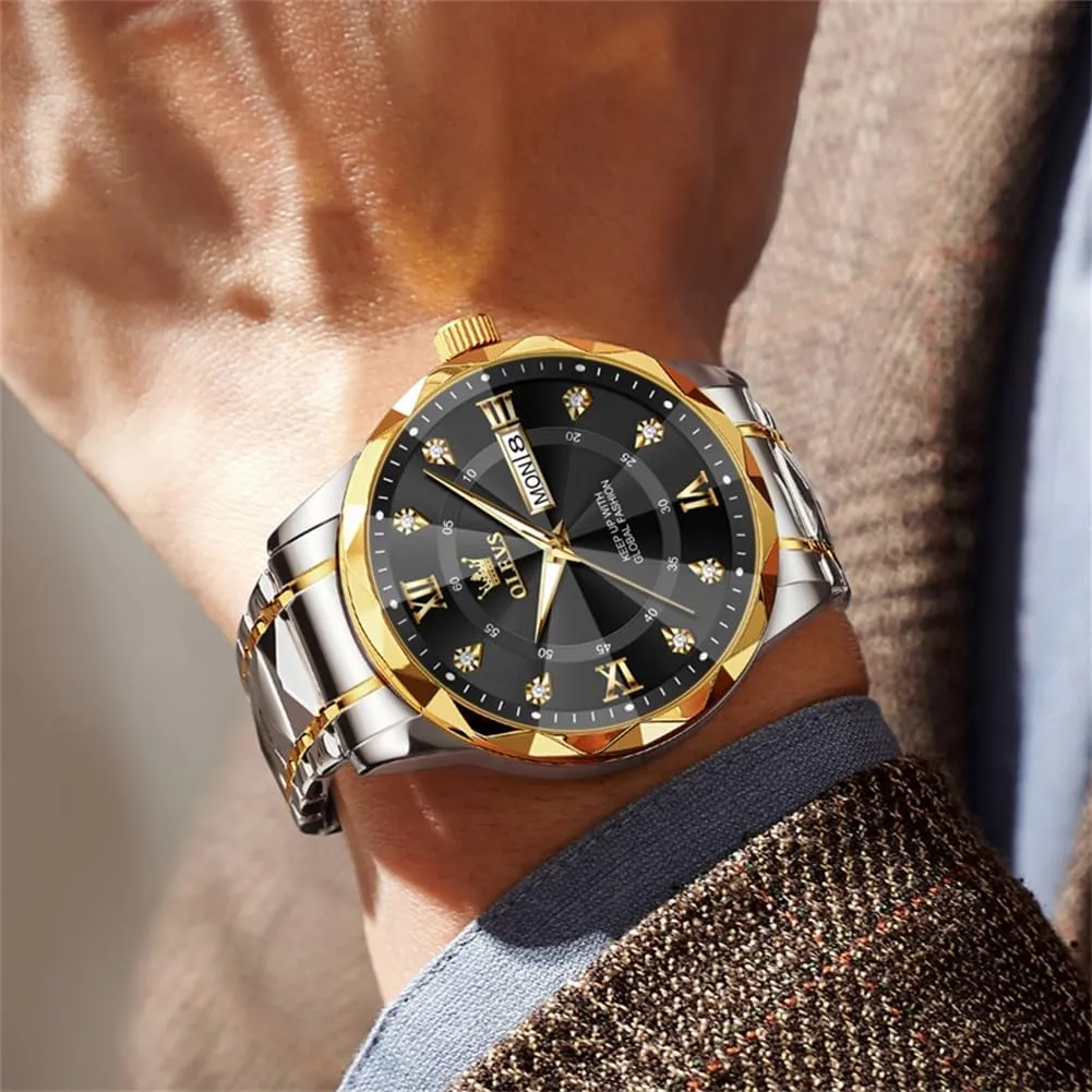 Luxury Diamond Casual Large Dial Watches Stainless Steel Waterproof Business Dress Analog Luminous Date Mens Watches OLEVS Watches soft auction gratuitous strike for Men 