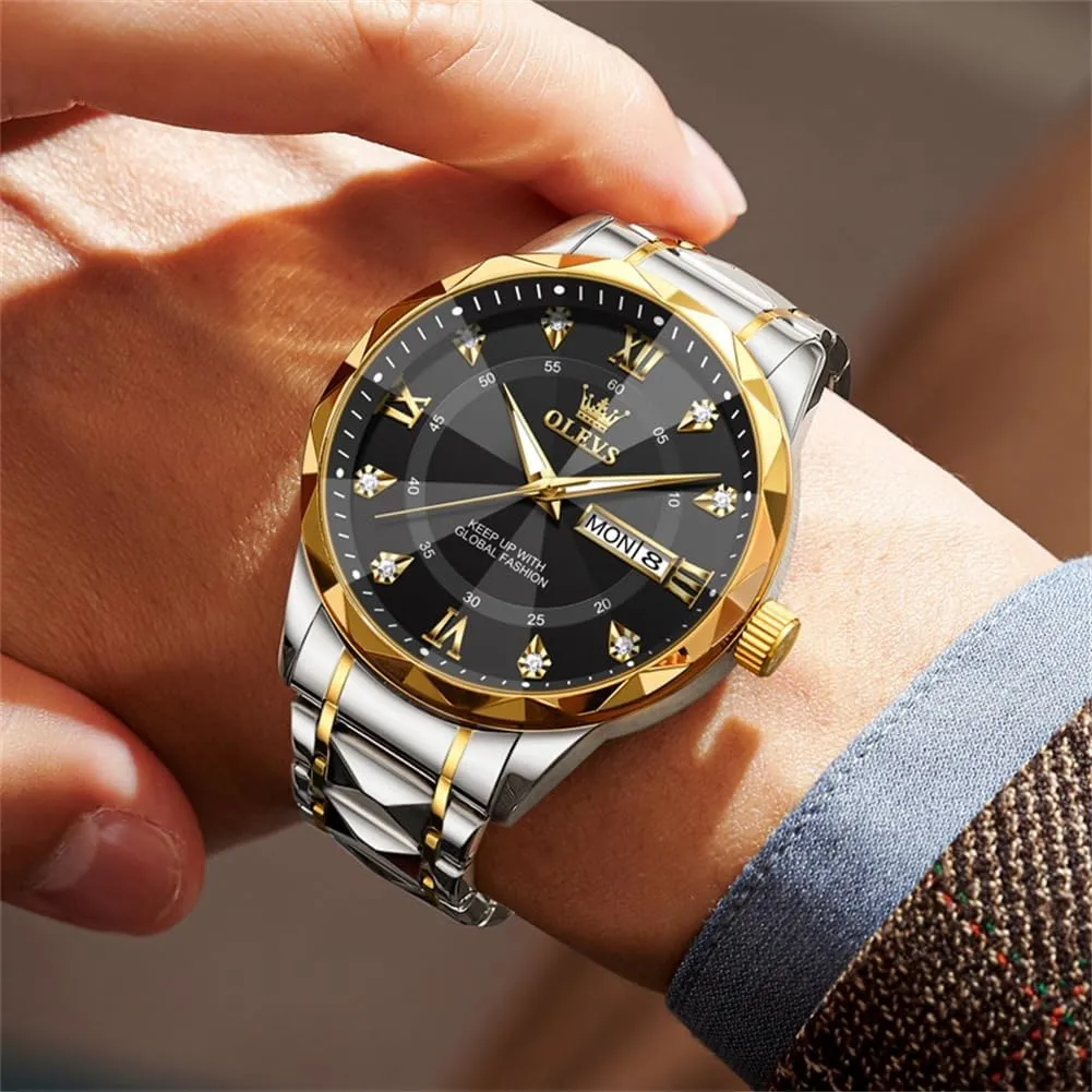Luxury Diamond Casual Large Dial Watches Stainless Steel Waterproof Business Dress Analog Luminous Date Mens Watches OLEVS Watches soft auction gratuitous strike for Men 