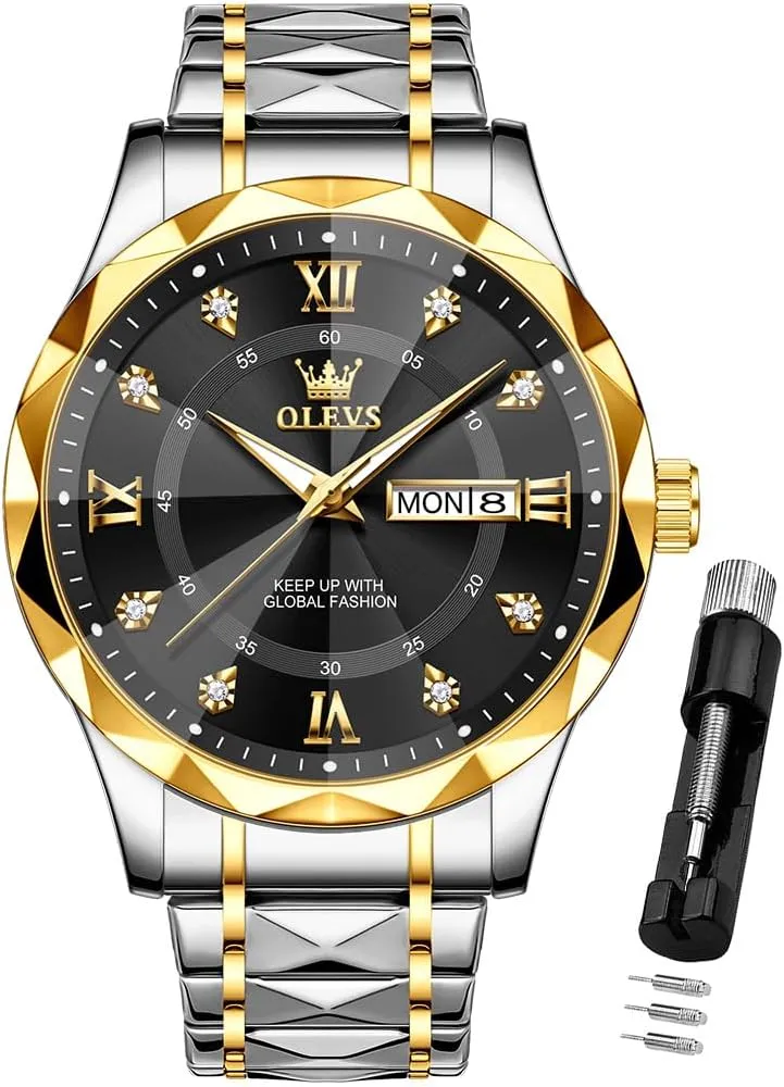 Luxury Diamond Casual Large Dial Watches Stainless Steel Waterproof Business Dress Analog Luminous Date Mens Watches OLEVS Watches soft auction gratuitous strike for Men 