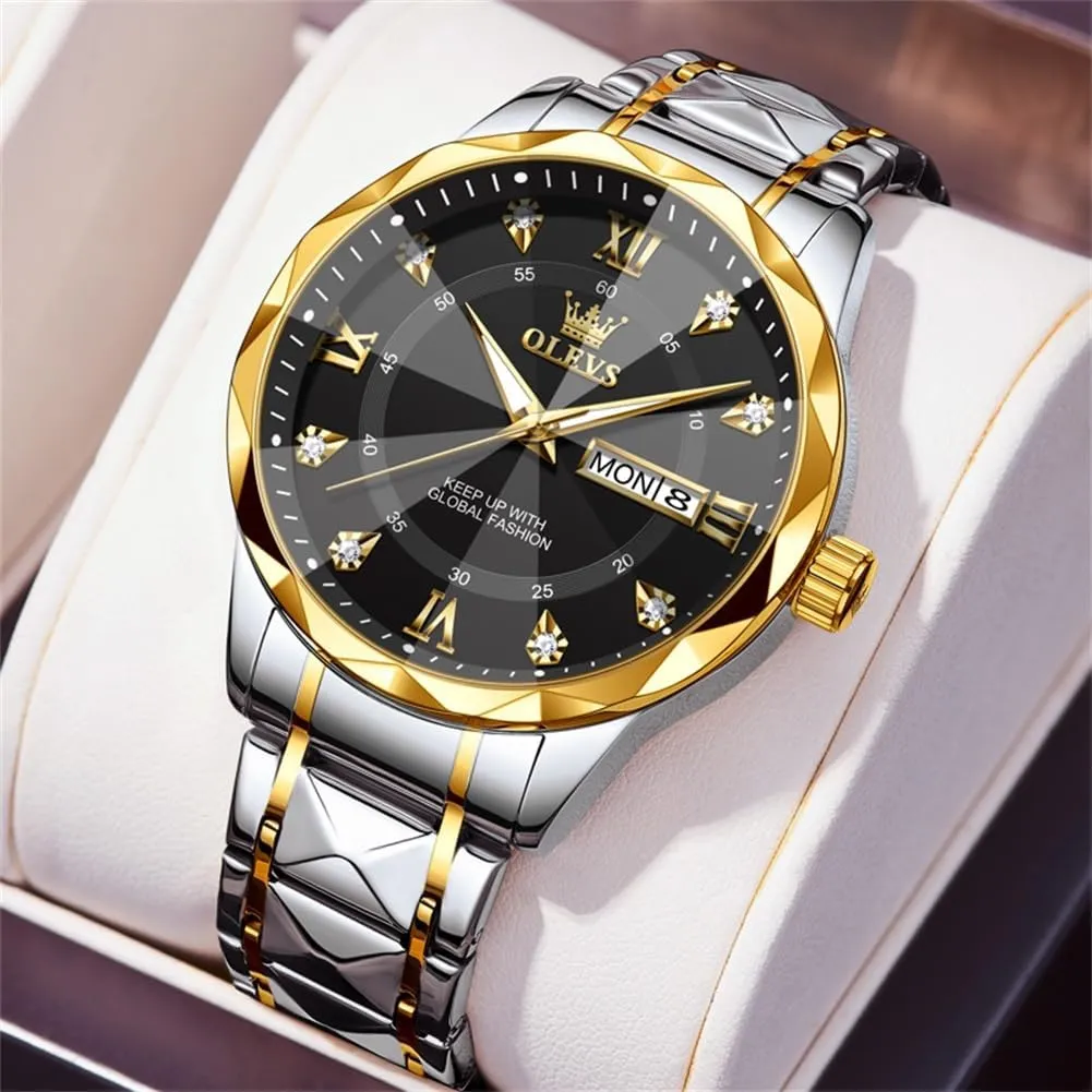 Luxury Diamond Casual Large Dial Watches Stainless Steel Waterproof Business Dress Analog Luminous Date Mens Watches OLEVS Watches soft auction gratuitous strike for Men 