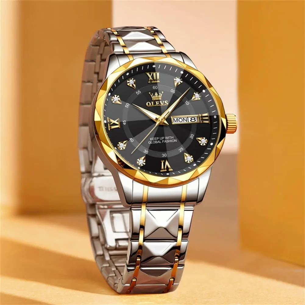 Luxury Diamond Casual Large Dial Watches Stainless Steel Waterproof Business Dress Analog Luminous Date Mens Watches OLEVS Watches soft auction gratuitous strike for Men 