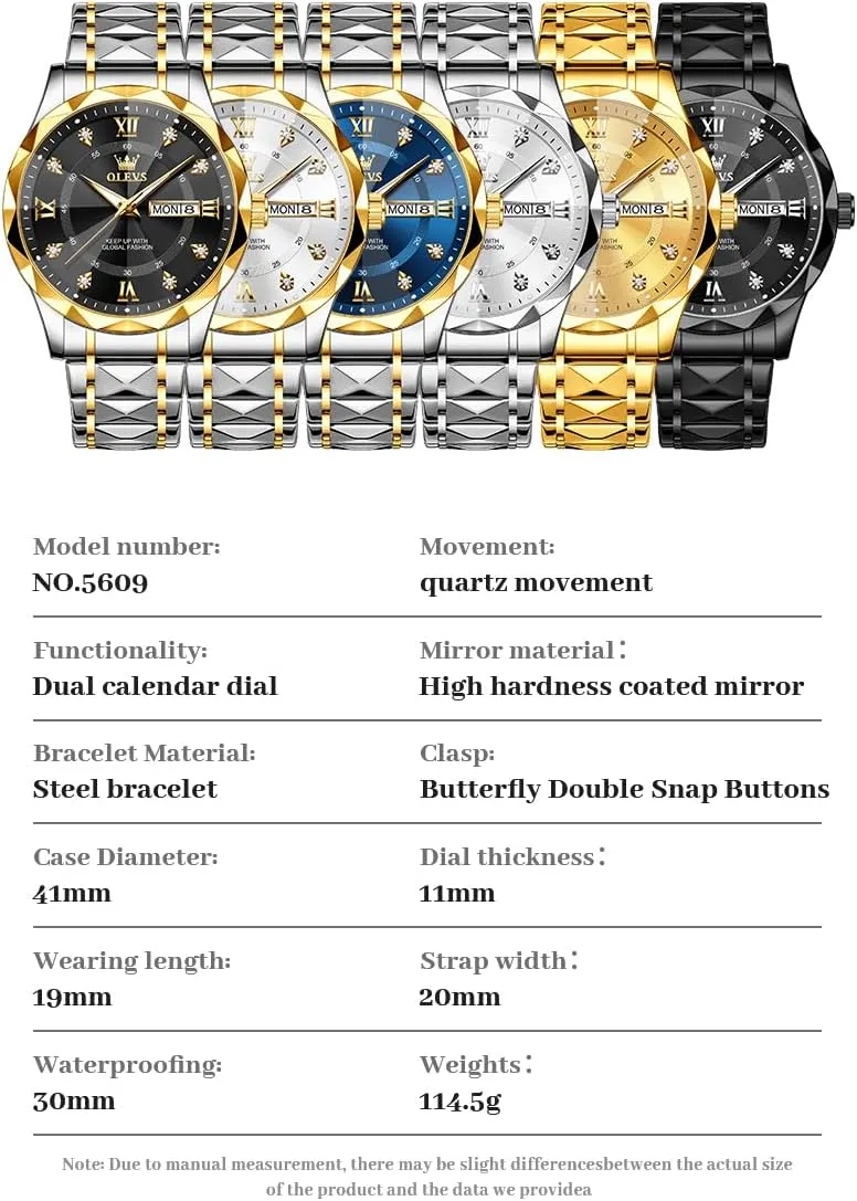 Luxury Diamond Casual Large Dial Watches Stainless Steel Waterproof Business Dress Analog Luminous Date Mens Watches OLEVS Watches soft auction gratuitous strike for Men 