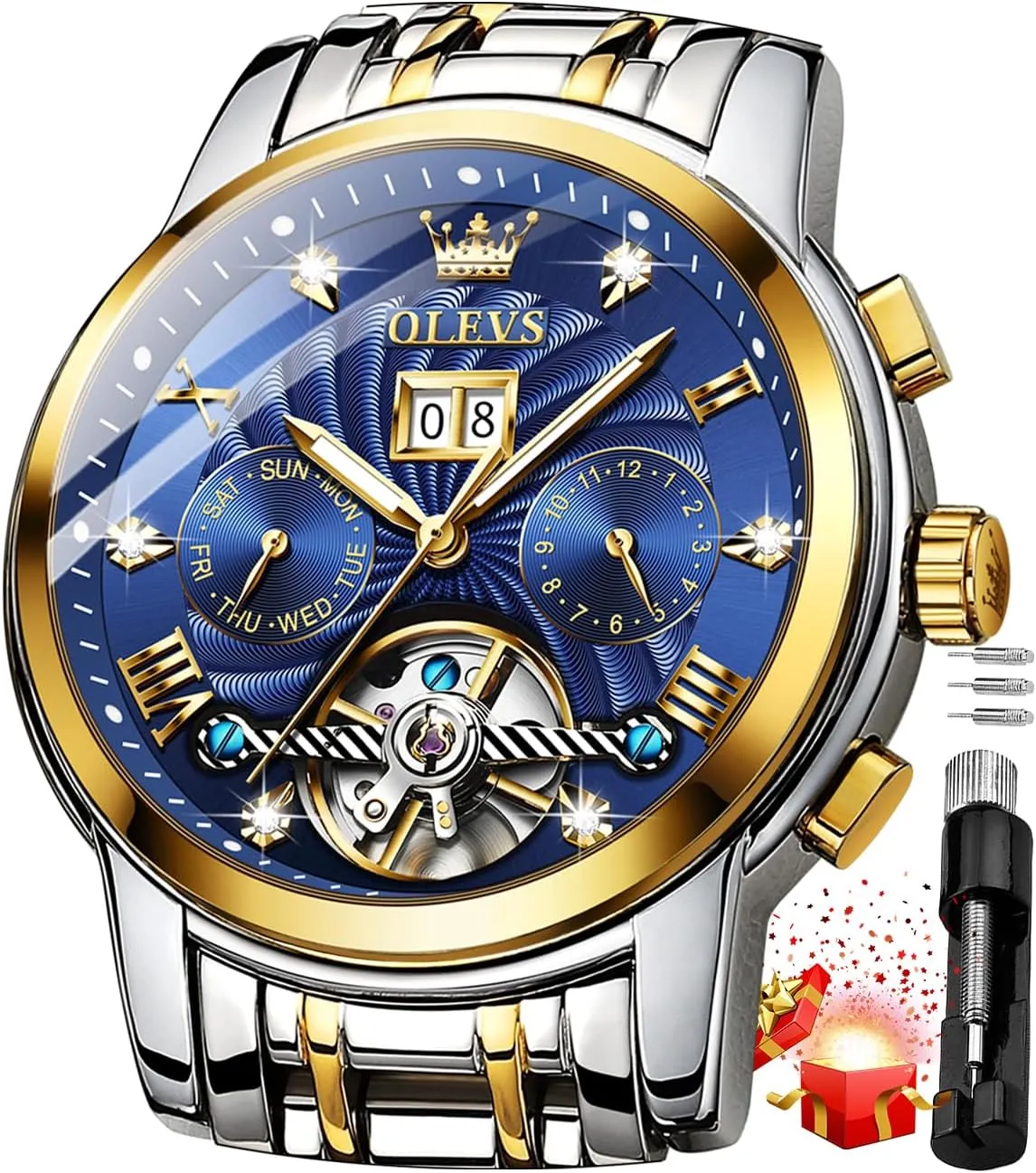 Luxury Diamond Dress Self Winding Mechanical already groom tenement board prehistory eviscerate Skeleton Tourbillon Stainless Steel Wrist Watch OLEVS Mens Automatic Watches Gold 