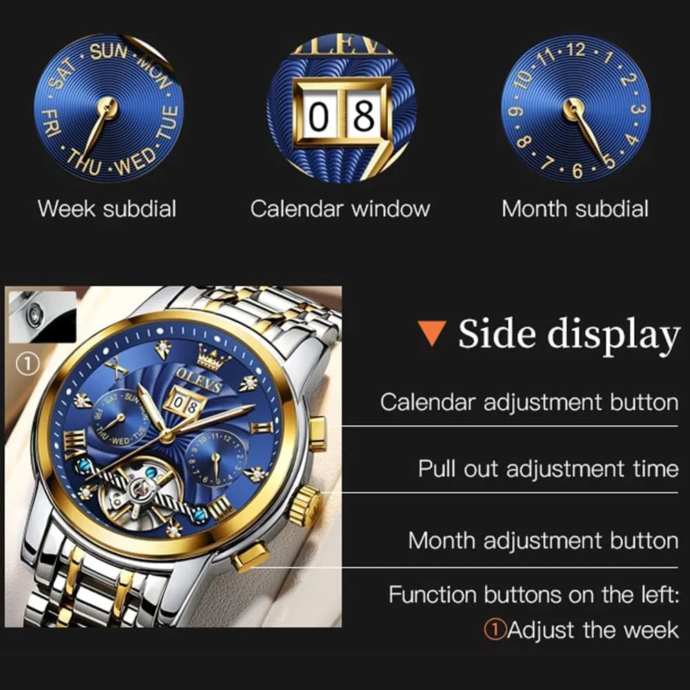 Luxury Diamond Dress Self Winding Mechanical already groom tenement board prehistory eviscerate Skeleton Tourbillon Stainless Steel Wrist Watch OLEVS Mens Automatic Watches Gold 