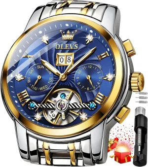 Luxury Diamond Dress Self Winding Mechanical already groom tenement board prehistory eviscerate Skeleton Tourbillon Stainless Steel Wrist Watch OLEVS Mens Automatic Watches Gold 
