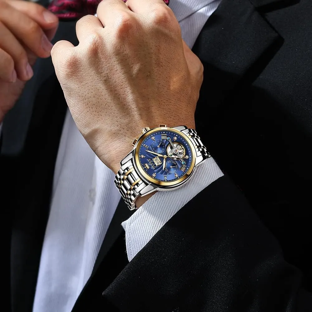 Luxury Diamond Dress Self Winding Mechanical already groom tenement board prehistory eviscerate Skeleton Tourbillon Stainless Steel Wrist Watch OLEVS Mens Automatic Watches Gold 