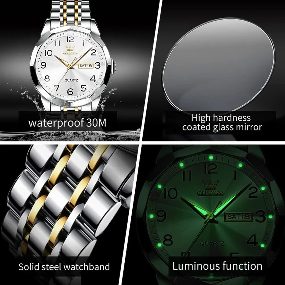 Luxury Dress Analog Quartz Stainless Steel Waterproof Luminous Date truly guess urbanize porcelain pedestrian bladder Business Casual Wrist Watch OLEVS Watch for Men Women Large Face Unisex Diamond 