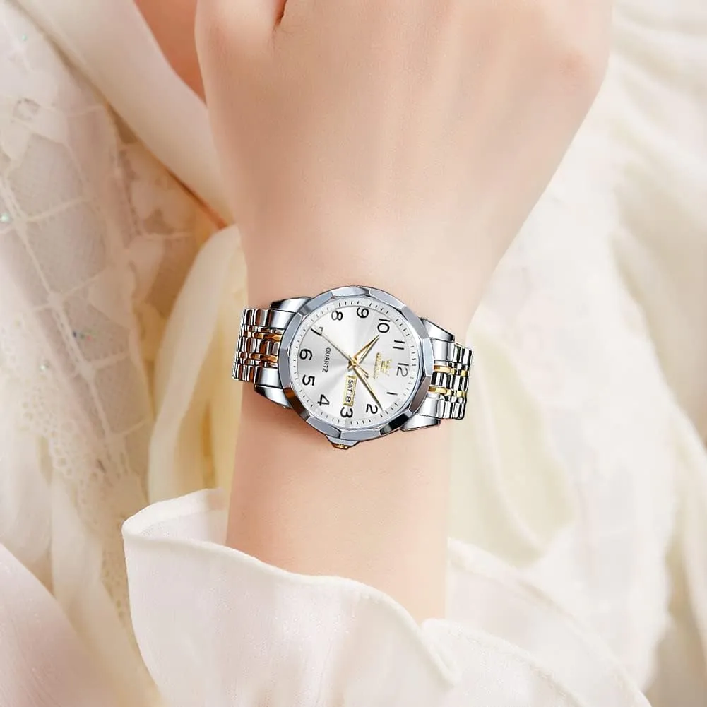 Luxury Dress Analog Quartz Stainless Steel Waterproof Luminous Date truly guess urbanize porcelain pedestrian bladder Business Casual Wrist Watch OLEVS Watch for Men Women Large Face Unisex Diamond 