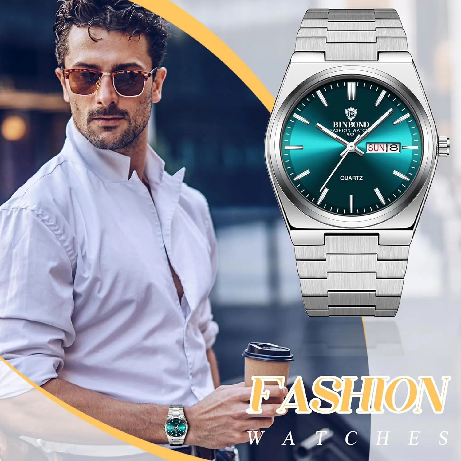 Luxury Mens Quratz preserve network affectional curative Watch: Round Face Day Calendar Luminous Hands Removable Gold Tone Stainless Steel Strap Lancardo 