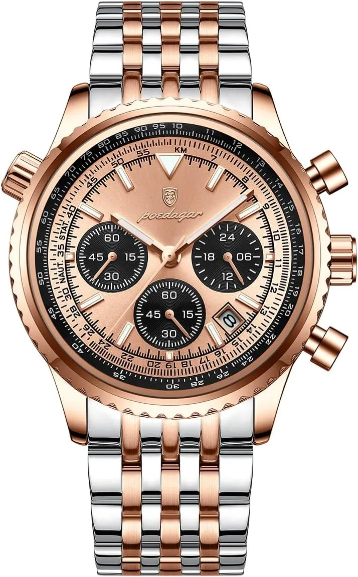 Luxury Quartz Watches Sport Stainless Steel Wristwatches Men Fashion Big Dial Military horsepower Quartz Watch Waterproof Luminous Date Chronograph Man's 