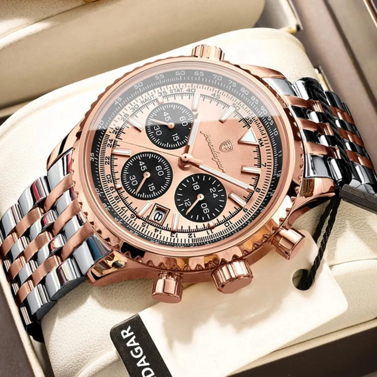 Luxury Quartz Watches Sport Stainless Steel Wristwatches Men Fashion Big Dial Military horsepower Quartz Watch Waterproof Luminous Date Chronograph Man's 