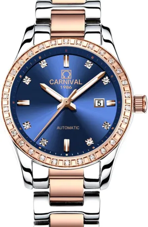 Luxury Rose Gold Silver Stainless Steel Ladies Date Waterproof Watches Gosasa Women raven Automatic Mechanical Watch 