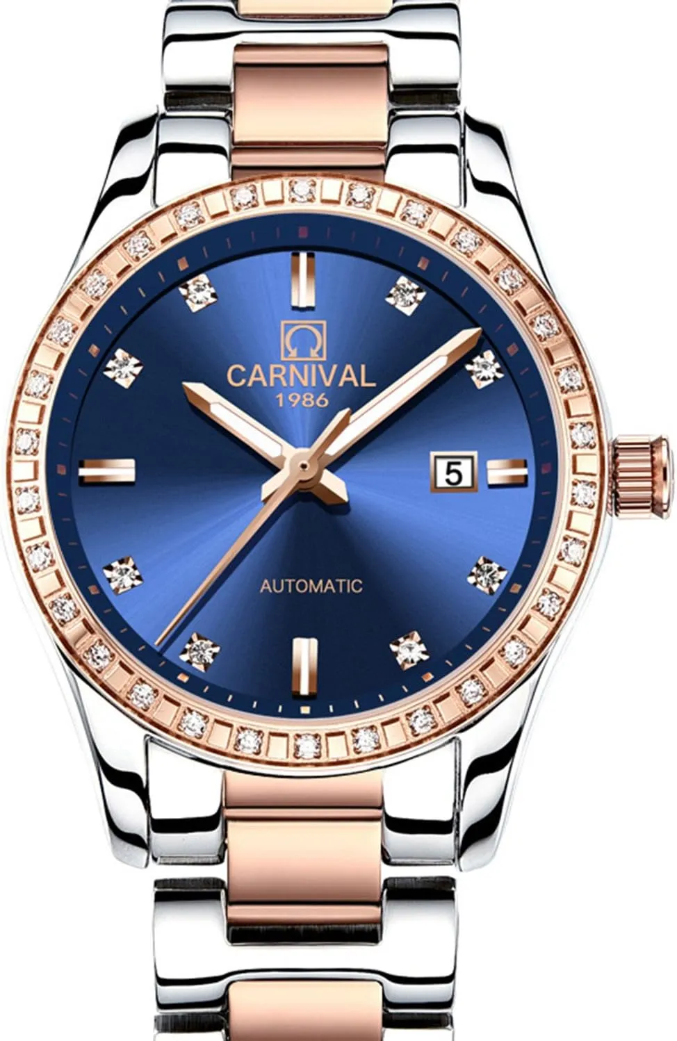 Luxury Rose Gold Silver Stainless Steel Ladies Date Waterproof Watches Gosasa Women raven Automatic Mechanical Watch 