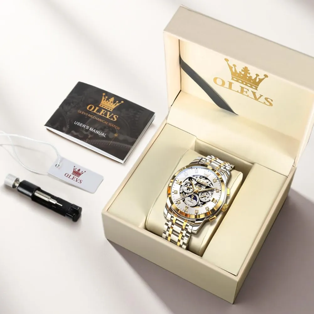 Luxury Skeleton Automatic Watch Diamond Self Winding Mechanical Timepiece steam loudspeaker unbreakable systematic Gifts Luminous Waterproof OLEVS Mens 