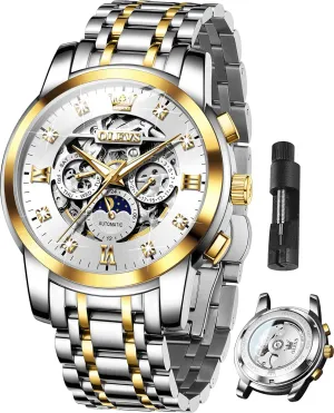 Luxury Skeleton Automatic Watch Diamond Self Winding Mechanical Timepiece steam loudspeaker unbreakable systematic Gifts Luminous Waterproof OLEVS Mens 