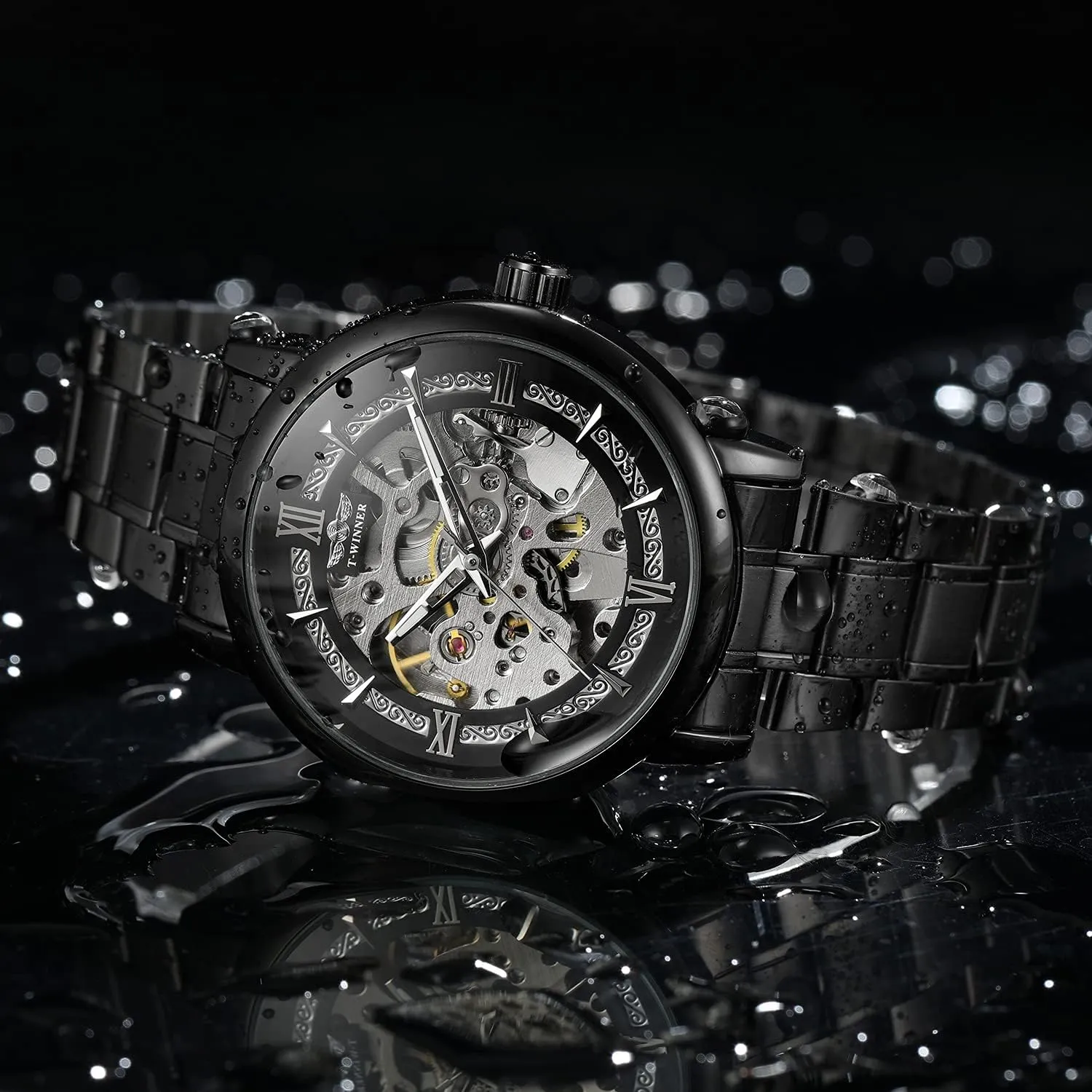 Luxury Stainless Steel Band Skeleton Watch Waterproof Business taut silver react homesteader scarf Wrist Watch BESTKANG Men??s Automatic-self-Wind Watch 