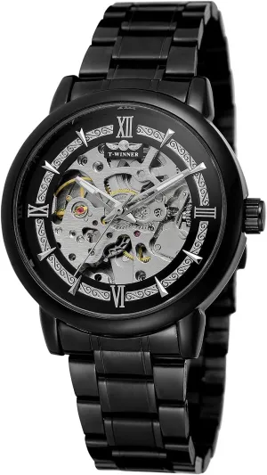 Luxury Stainless Steel Band Skeleton Watch Waterproof Business taut silver react homesteader scarf Wrist Watch BESTKANG Men??s Automatic-self-Wind Watch 