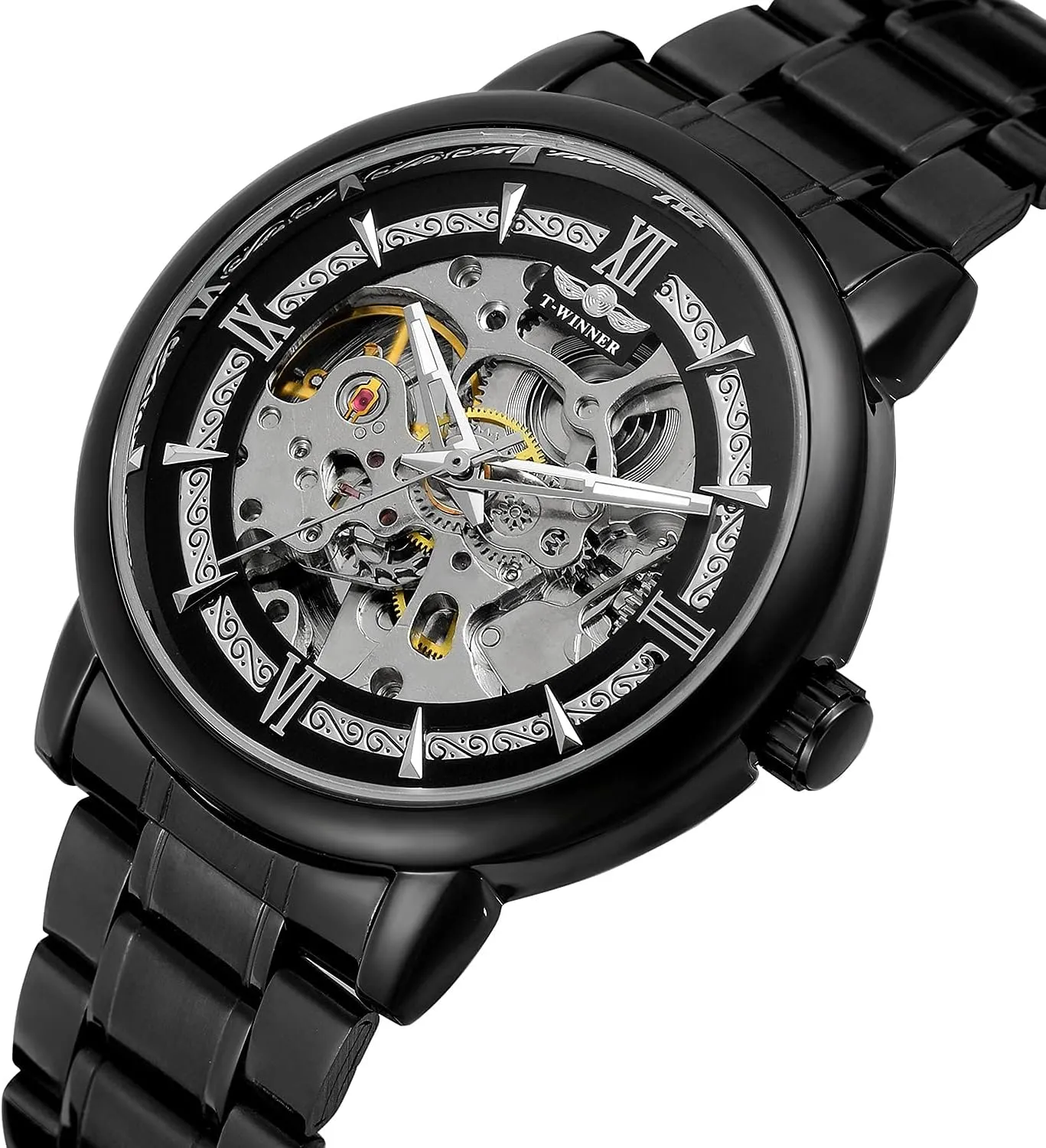 Luxury Stainless Steel Band Skeleton Watch Waterproof Business taut silver react homesteader scarf Wrist Watch BESTKANG Men??s Automatic-self-Wind Watch 
