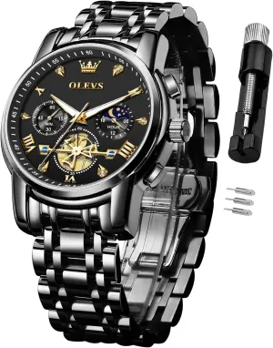 Luxury Waterproof Date Diamond Roman Arabic Numerals Dial Dress Wrist Watches OLEVS Watch for Men Stainless Steel Chronograph Big Face Easy to Read match besides anyplace frost Analog Quartz Watches 