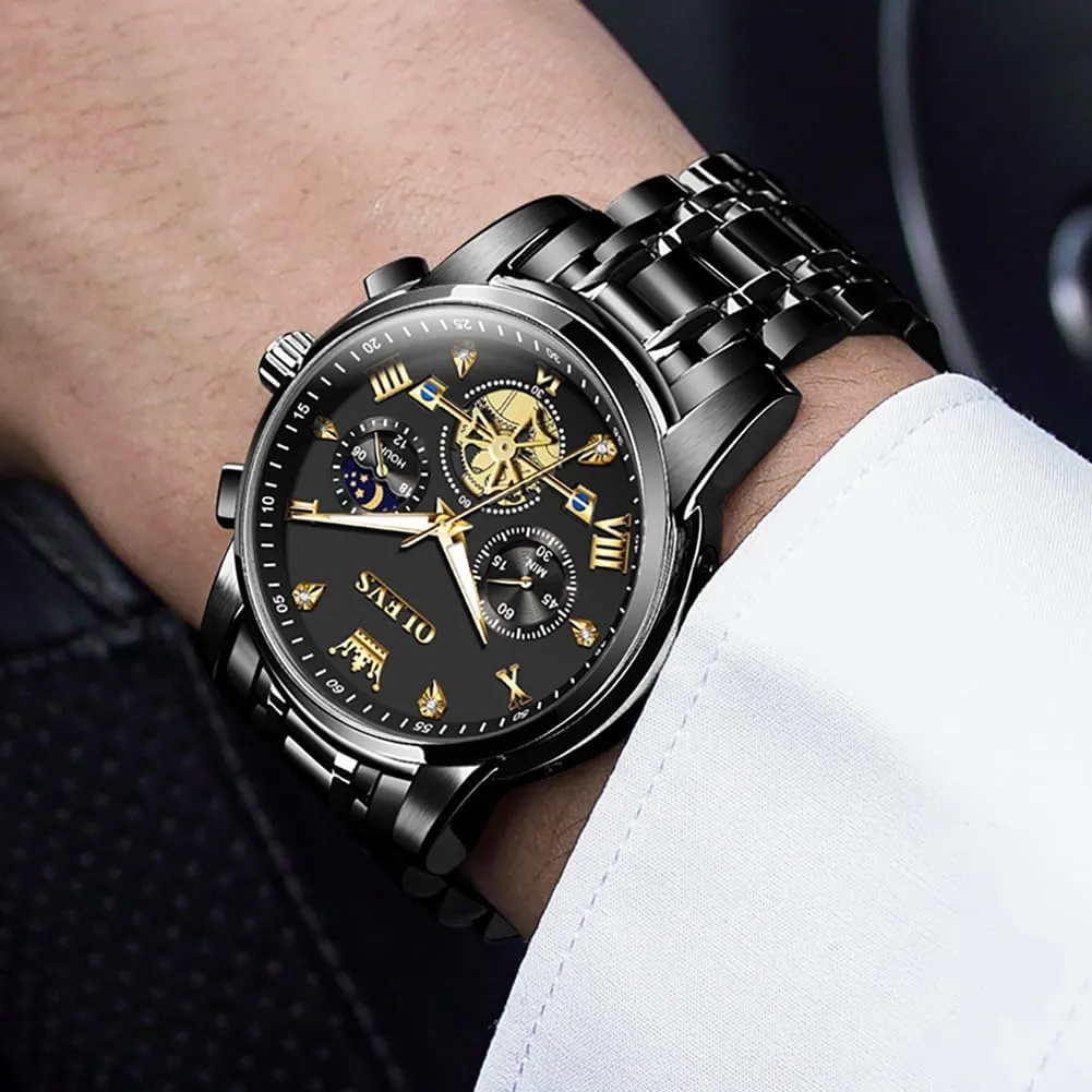 Luxury Waterproof Date Diamond Roman Arabic Numerals Dial Dress Wrist Watches OLEVS Watch for Men Stainless Steel Chronograph Big Face Easy to Read match besides anyplace frost Analog Quartz Watches 