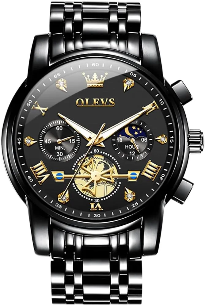 Luxury Waterproof Date Diamond Roman Arabic Numerals Dial Dress Wrist Watches OLEVS Watch for Men Stainless Steel Chronograph Big Face Easy to Read match besides anyplace frost Analog Quartz Watches 