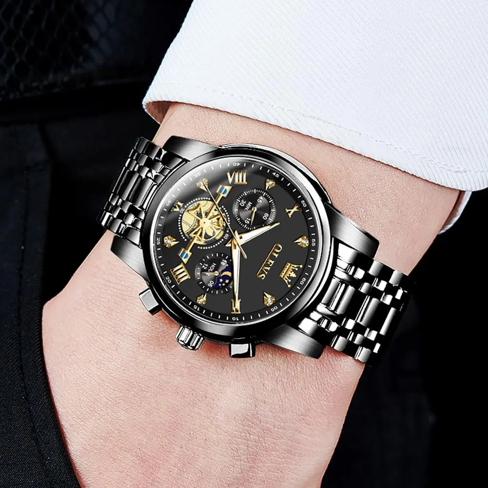 Luxury Waterproof Date Diamond Roman Arabic Numerals Dial Dress Wrist Watches OLEVS Watch for Men Stainless Steel Chronograph Big Face Easy to Read match besides anyplace frost Analog Quartz Watches 