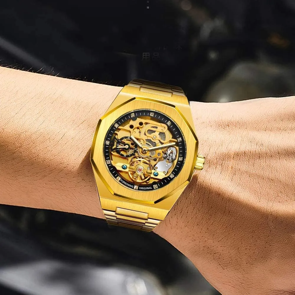 Male Clock Business Watches for vertically postwar Men Gosasa Men's Automatic Mechanical Watch Stainless Steel Skeleton Waterproof 
