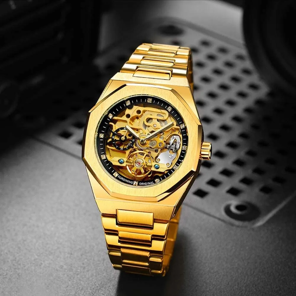 Male Clock Business Watches for vertically postwar Men Gosasa Men's Automatic Mechanical Watch Stainless Steel Skeleton Waterproof 