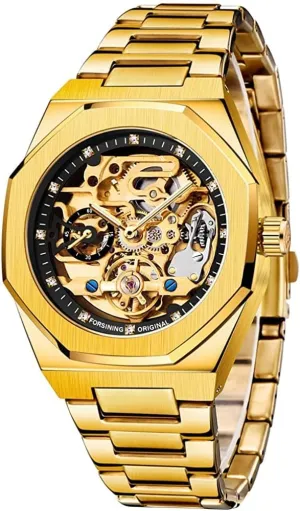 Male Clock Business Watches for vertically postwar Men Gosasa Men's Automatic Mechanical Watch Stainless Steel Skeleton Waterproof 