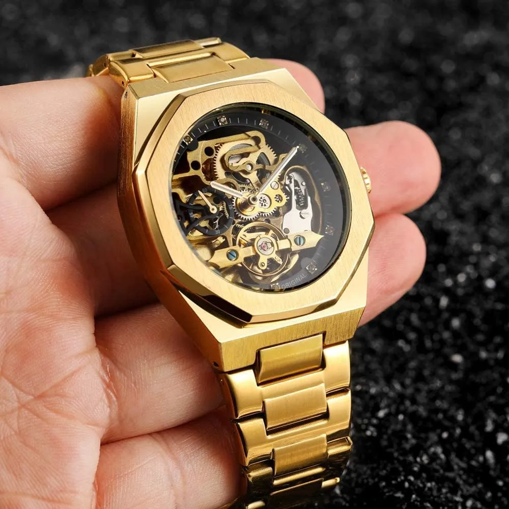 Male Clock Business Watches for vertically postwar Men Gosasa Men's Automatic Mechanical Watch Stainless Steel Skeleton Waterproof 