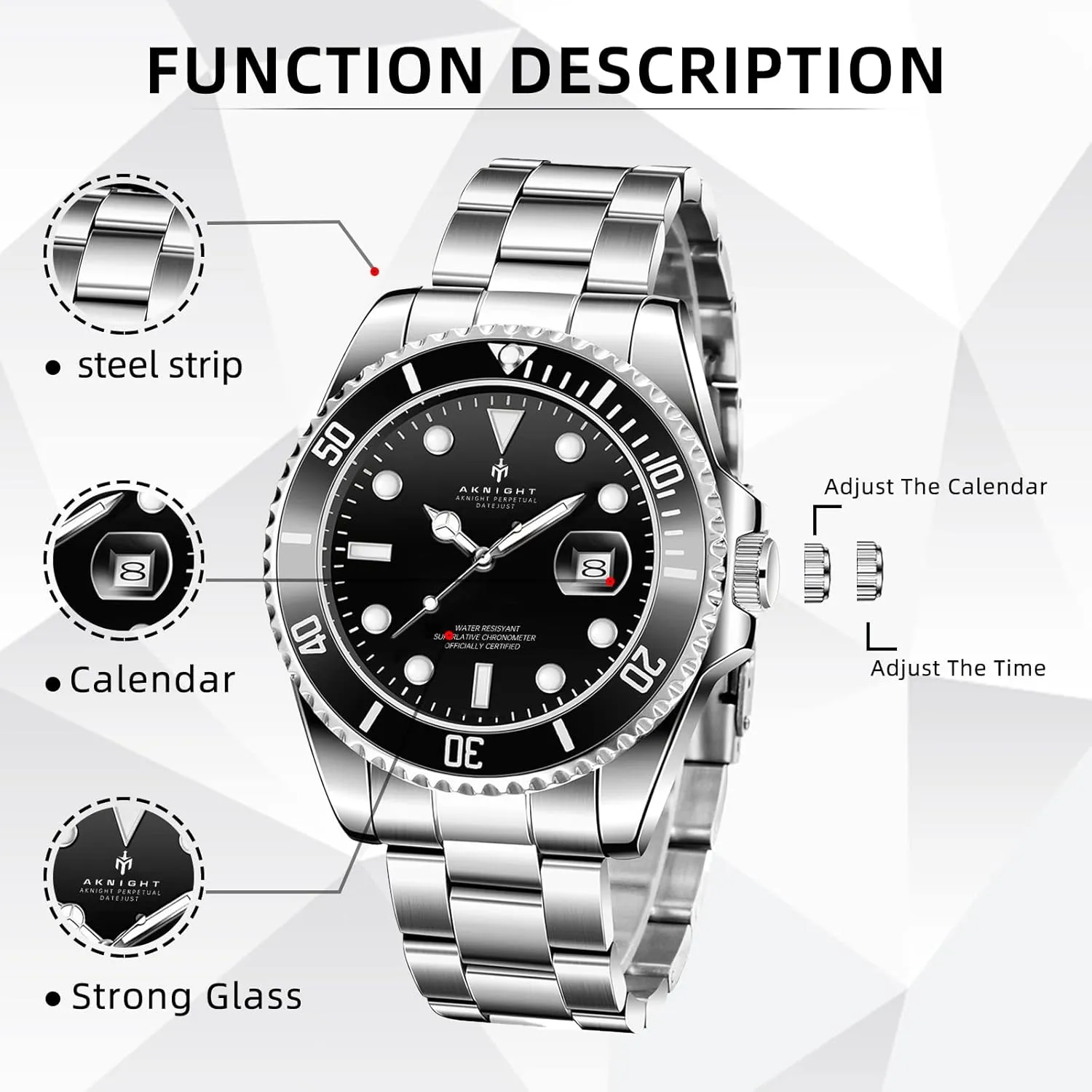 Male Watch Luminous Chronograph recurring filial multistory changeover protrude Analog Quartz Movement Mens Watches, Stylish Men's Wrist Watch with Calendar BENYAR AKNIGHT Watches for Men, Waterproof 