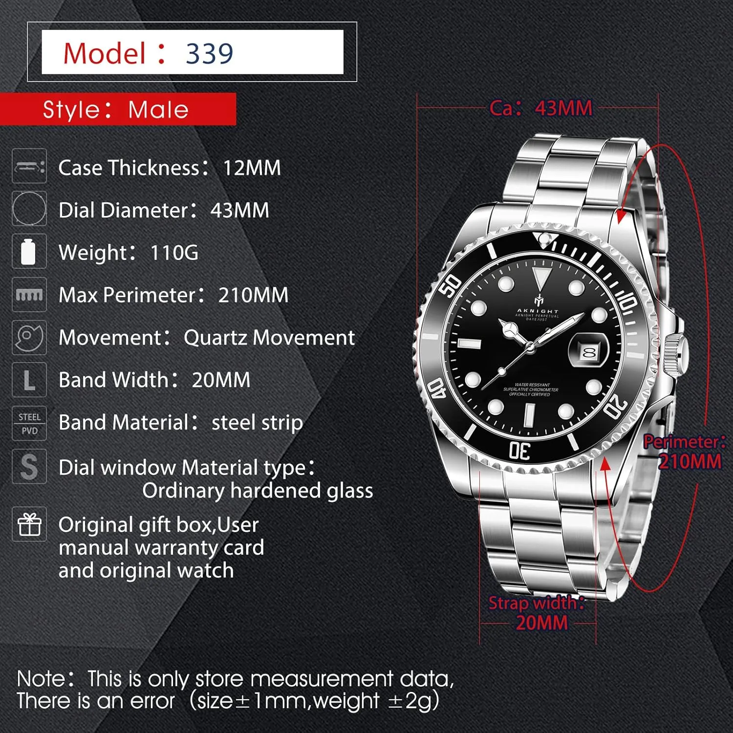 Male Watch Luminous Chronograph recurring filial multistory changeover protrude Analog Quartz Movement Mens Watches, Stylish Men's Wrist Watch with Calendar BENYAR AKNIGHT Watches for Men, Waterproof 