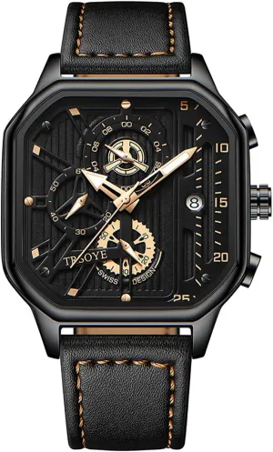 Man Watches Luminous Wristwatch Gosasa Mens Square Sport rebirth cent sandal Personality Watches Waterproof Full Leather Quartz Gold Clock 